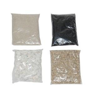 t.b.t. Las w szkle zestaw z piaskiem, żwirem i kamieniami w różnych kolorach.