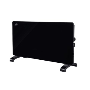 Czarny, płaski grzejnik t.b.t. do elektrycznych urządzeń grzewczych.