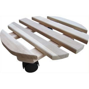 Okrągła podstawka na rośliny z drewna bukowego, naturalna, Ø 30 cm, z czarnymi kółkami dla łatwego transportu.