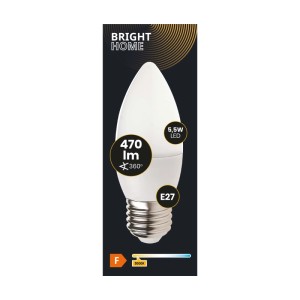 Żarówka LED E27 w kształcie świeczki, 5,5W, 470 lumenów, ciepła biel.