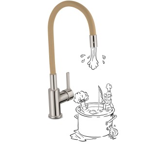 t.b.t. Bateria jednouchwytowa z beżową, elastyczną wylewką. Kran kuchenny.