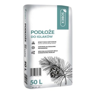 Worek ziemi do roślin zielonych, 50L, z nadrukiem "SOBEX PODŁOŻE DO IGLAKÓW".