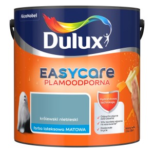 Dulux EasyCare farba do ścian w kolorze królewskiego niebieskiego, farba lateksowa, matowa, w pomarańczowym wiadrze.