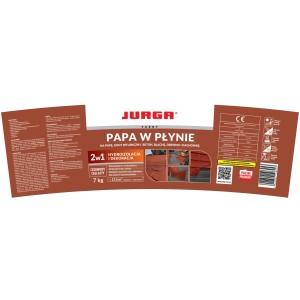Opakowanie płynnej papy Jurga, czerwono-brązowa, do bitumu, betonu, drewna i dachówek.