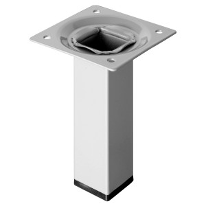 Noga do stołu Hettich, 25x25x100 mm, wygląd aluminium. Kwadratowa noga meblowa z płytką montażową.