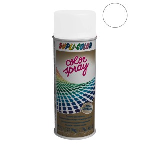 Biały spray Dupli-Color, do użytku wewnątrz i na zewnątrz.
