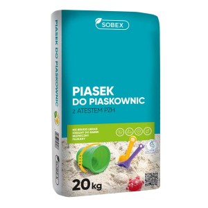 Worek piasku do piaskownic, 20 kg, z zabawkami jak wiaderko i łopatka.