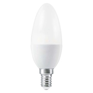 Biała żarówka LED E14 t.b.t. w kształcie kropli do użytku wewnętrznego.