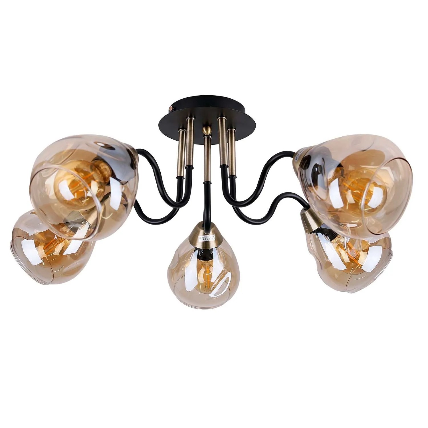 Candellux Lampa sufitowa UNICA czarno-złota 5xE27 40W klosz dymiony