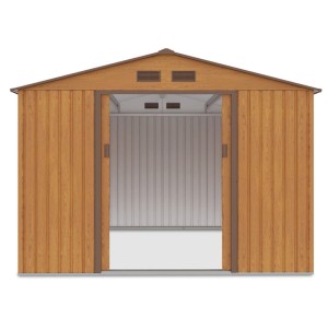 Domek ogrodowy metalowy Hudson Oak Brown - 277x319 cm, wys. 202 cm