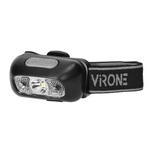 Czarna latarka czołowa t.b.t. z szarym paskiem do sklepu internetowego OBI.