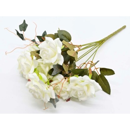 Róża bukiet sztuczna 9 kwiatów biała - 34 cm