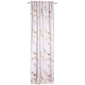 Zasłona t.b.t. z efektem marmuru w kolorze białym i złotym.