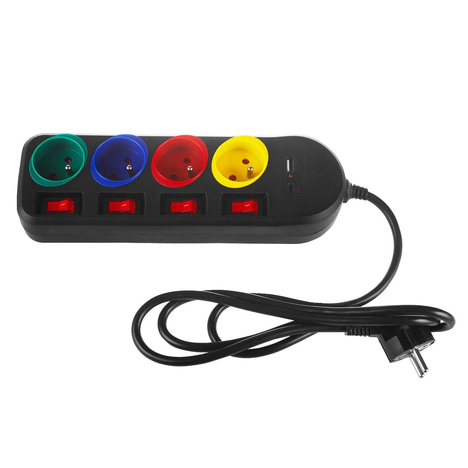 Maclean Listwa zasilająca MCE508 B 4 gniazda 2P+Z + 2xUSB 1,5 m, czarna