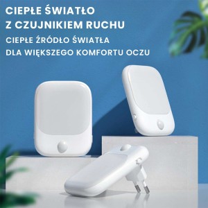 Białe lampki wtykowe t.b.t. LED z czujnikiem ruchu do gniazdek.