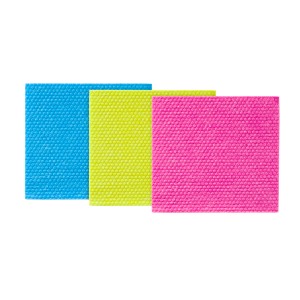 Ściereczki do czyszczenia t.b.t. w kolorze niebieskim, żółtym i różowym do czyszczenia.