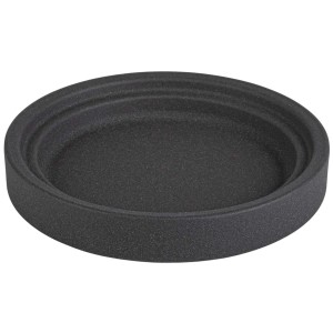Czarna podstawka pod doniczkę t.b.t., okrągły kształt.