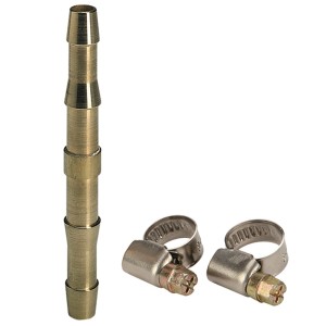 Złączka do węża Einhell, Ø 6 mm, wykonana z metalu z dwoma zaciskami.