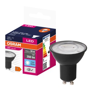 Czarna żarówka LED Osram GU10 z opakowaniem. Energooszczędna żarówka LED do użytku wewnętrznego.