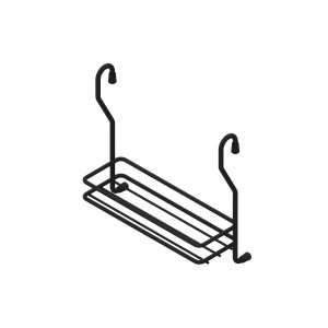 Czarny koszyk wiszący do systemów przechowywania w kuchni.