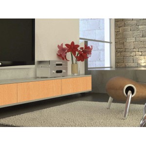 Folia samoprzylepna d-c-fix Buk Czerwony nałożona na mebel, zbliżenie na wygląd drewna.