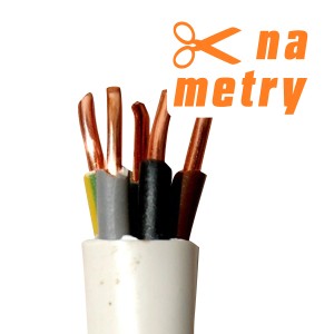 Kabel wielożyłowy z kolorowymi przewodami w białej izolacji.