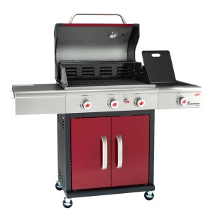 Landmann Triton PTS 3.1 Bordeaux grill gazowy z 3 palnikami, palnikiem bocznym i szafką.