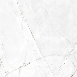 Jasna płytka podłogowa z efektem marmuru i delikatnymi szarymi żyłkami.