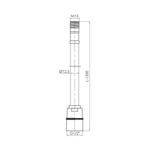 Rysunek techniczny węża prysznicowego z wymiarami.