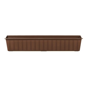 Brązowa skrzynka na kwiaty do ogrodu lub na balkon.