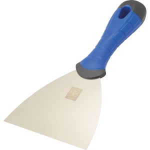 Szpachelka LUX Comfort 120 mm z niebieską rączką do prac murarskich i tynkarskich.
