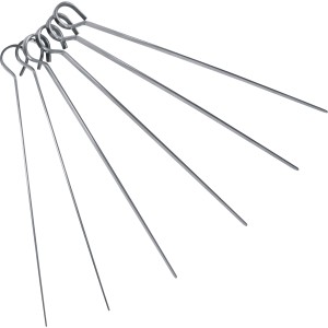 Sześć szaszłyków Jamestown ze stali nierdzewnej do grillowania.