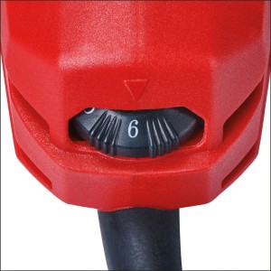 Zbliżenie: Regulacja prędkości ustawiona na poziom 6 w narzędziu wielofunkcyjnym Einhell TC-MG 220/1 E.