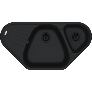 Czarny zlewozmywak granitowy t.b.t. z dwoma komorami.