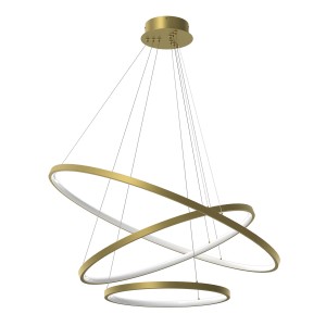 Nowoczesna lampa wisząca LED ze złotymi pierścieniami do stylowego oświetlenia.