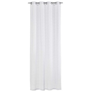 Biała, przezroczysta zasłona z przelotkami do dekoracji wnętrz.