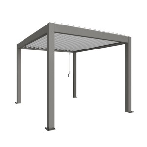 Biohort Pergola 3x3,5 m w kolorze kwarcowy biały: Nowoczesne zadaszenie tarasu z regulowanymi lamelami.