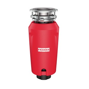 Czerwony rozdrabniacz odpadów kuchennych Franke do zlewu, akcesorium kuchenne.