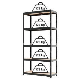 Metalkas Regał metalowy czarny 180 x 90 x 40 cm 5 półek HDF/175 kg
