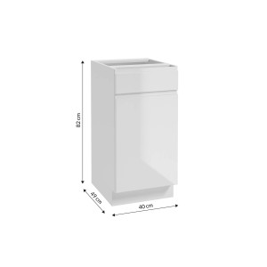 Biała szafka dolna kuchenna (t.b.t.) z jednymi drzwiami o wymiarach 82x40x49 cm.