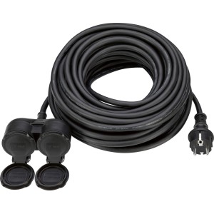 Czarny przedłużacz t.b.t. z dwoma gniazdami i wtyczką Schuko.