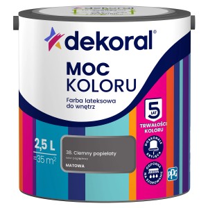 Farba do ścian Dekoral Moc Koloru, 2,5L, odcień 38 Ciemny popielaty (ciemny popielaty)