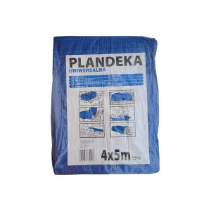 Zapakowana niebieska plandeka uniwersalna, 4x5m, budowlana i ogrodowa.