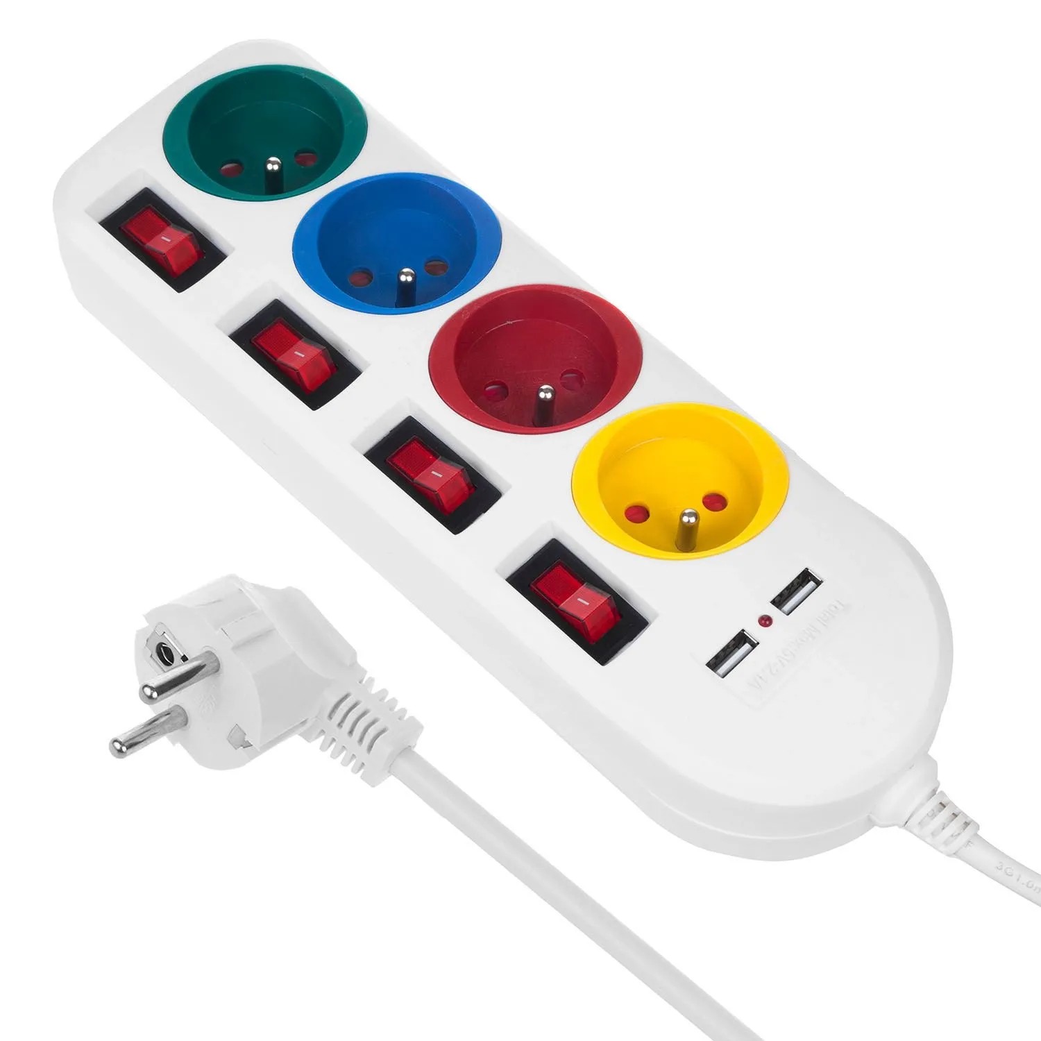 Maclean Listwa zasilająca MCE229 W 4 gniazda 2P+Z + 2xUSB 1,5 m, biała
