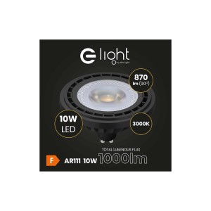 Czarna żarówka LED GU10, 10W, 3000K, do użytku wewnętrznego.