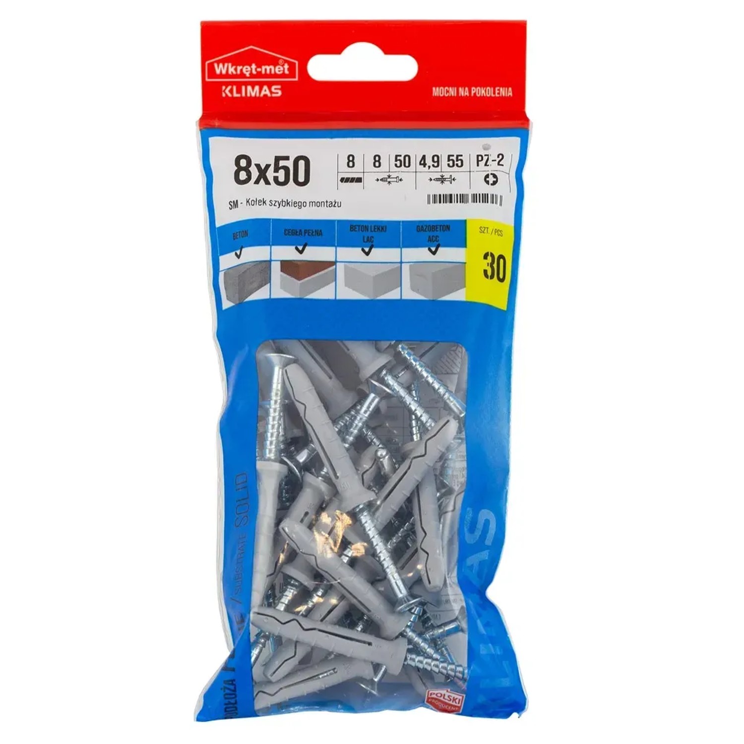 Wkręt-met Kołek wbijany 8x50mm lejek 30szt.