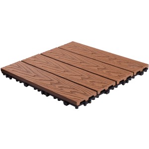 Kwadratowa płytka tarasowa t.b.t. z efektem drewna na podesty.