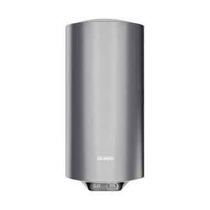 Srebrny bojler t.b.t. z cyfrowym wyświetlaczem. Podgrzewacz wody do łazienki i kuchni.