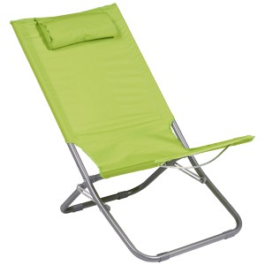 Składane, jasnozielone krzesło plażowe Lemon ze stalową ramą.