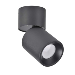 Czarny reflektor sufitowy t.b.t. Spoty, regulowany.